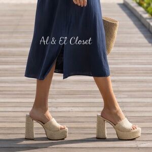 Larroudé Dolly Mule Raffia Platform Block Heels Beach Size 11New With Box